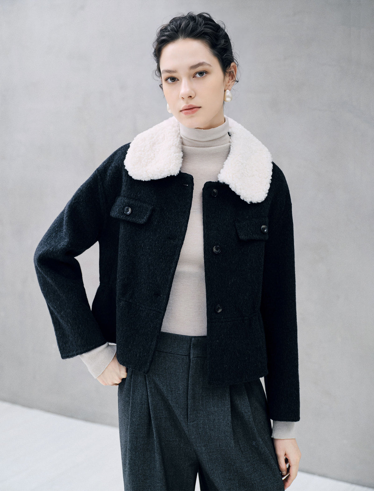 Detachable Collar Utility Cropped Jacket