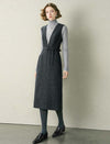 Wool Blend Deep V-Neck Sleeveless Dress