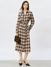 Brown Plaid Belted Shirt Midi Dress