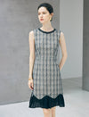 Beaded Crewneck Textured Sleeveless Flounce Hem Dress