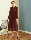 Burgundy Ditsy-Print Long-Sleeve Midi Dress