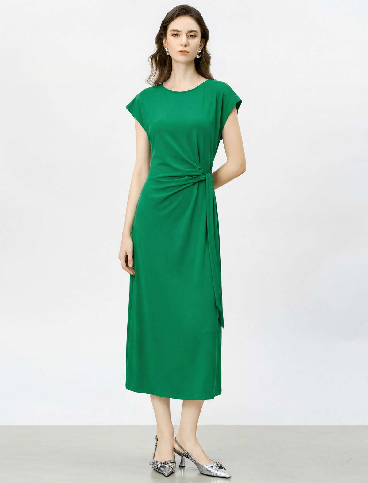 Green Knot-Waist Midi Dress