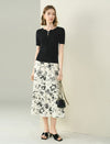 Ink Style Floral Print Midi Skirt