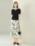 Ink Style Floral Print Midi Skirt