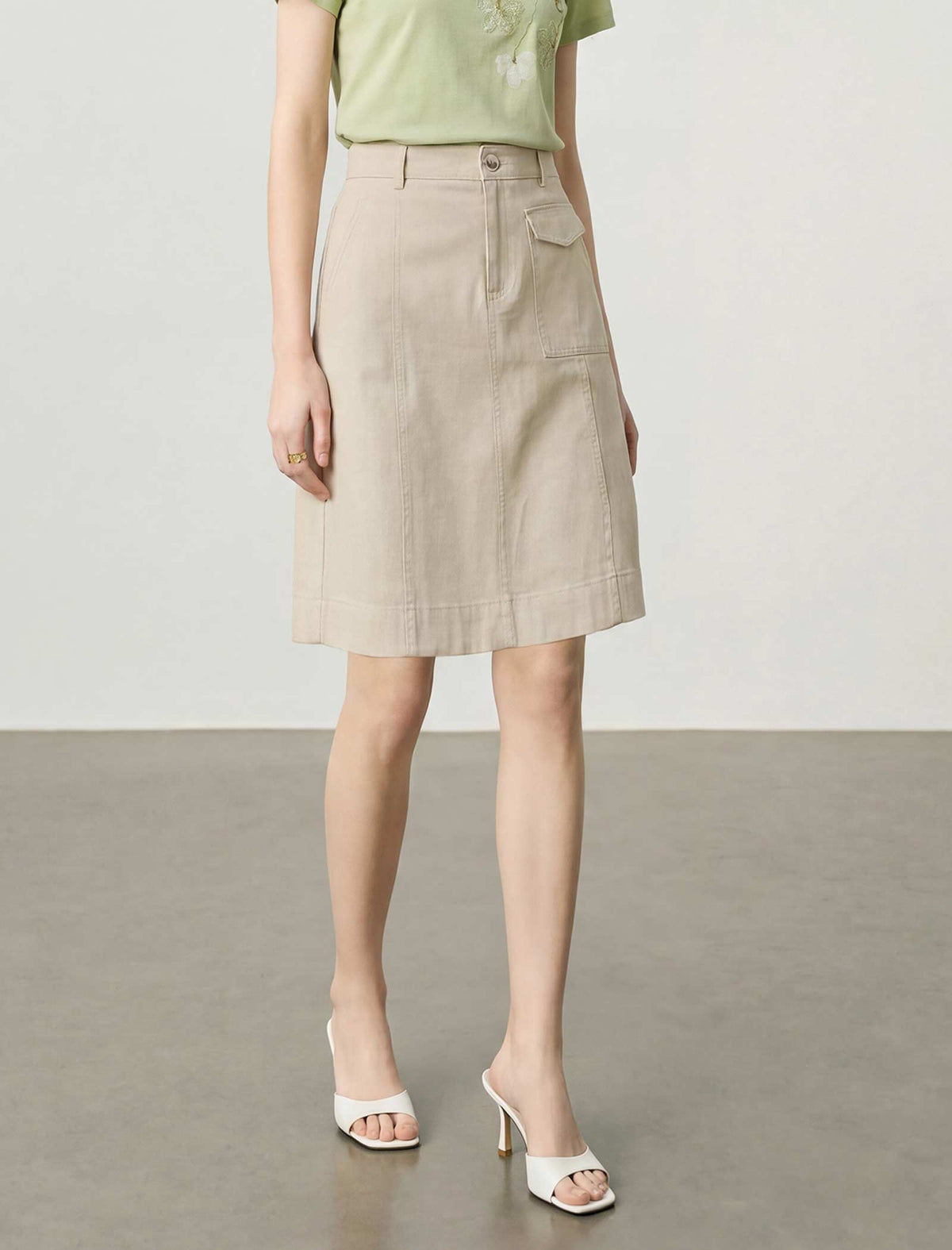 Lyocell Cotton Utility A-Line Skirt