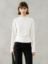 Ruched Slim Fit Mock Neck Long-Sleeve Knit Top