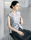 Ink-Wash Floral Jacquard V-Neck Sleeveless Vest