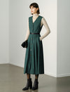 Wool V-Neck Minimalist Sleeveless Midi Dress