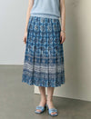 Indigo Blue Printed Pleated Midi Skirt