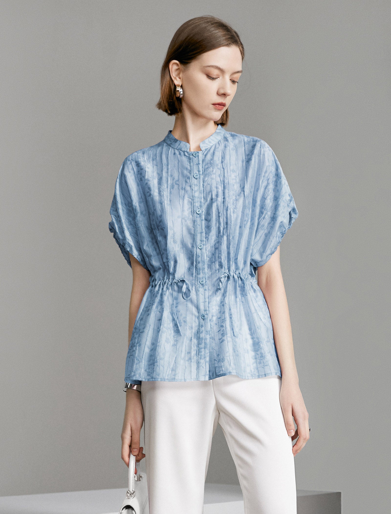 Textured Floral Drawstring Waist Top