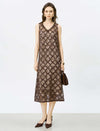 Brown Lace Embroidered Midi Dress