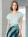 Mint Green V-Neck Cap Sleeve Blouse