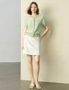 Light Green Sequin-Collar Short Sleeve Cardigan
