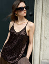 Sequin Front Adjustable Straps Chiffon Camisole