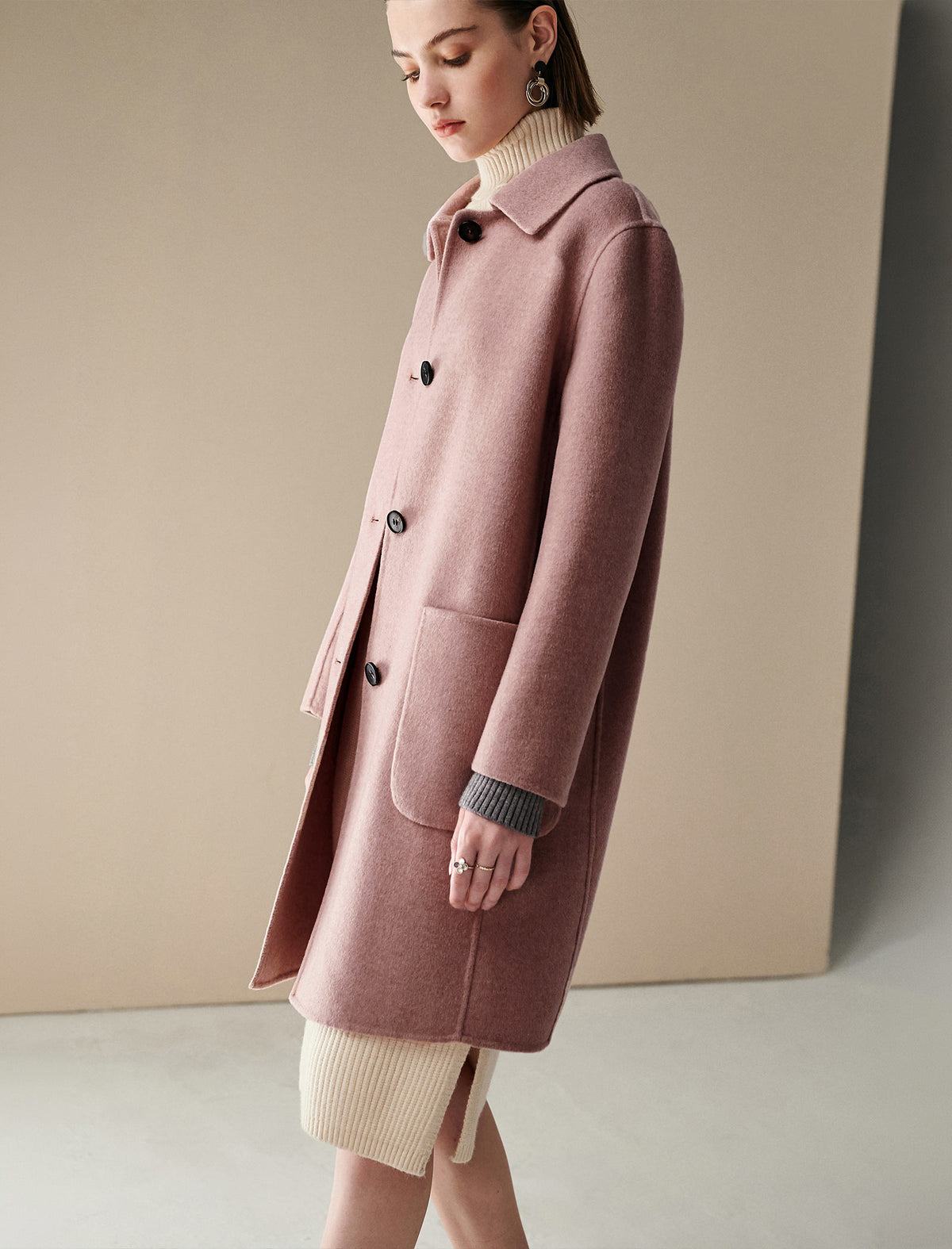 Wool Blend Plaid Square-Neck Drop-Shoulder Coat