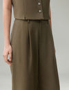 Linen Blend Wide-Leg Tailored Pants