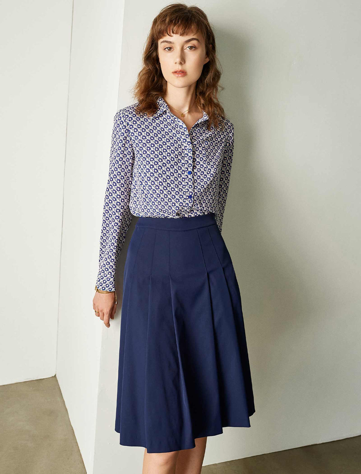 Solid Color Pleated A-Line Skirt