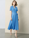 French Lapel Wrap Waist Midi Dress