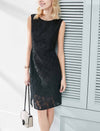 Black Floral Lace Slit Hem Sleeveless Sheath Dress