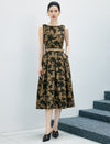 Sleeveless Floral Print Belted Midi A‑Line Dress