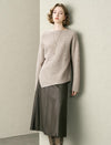 100% Wool Asymmetric Hem Rib Knit Sweater