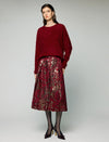 Metallic Floral High-Waist A-Line Midi Skirt