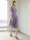 Short Sleeve Waist-Cinched Pleated Dress