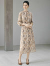 Floral Print Tie Neck Long Sleeve Midi Dress