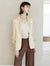 Champagne Textured Ruched Sleeve Blazer