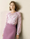 Gathered Neck Keyhole Long Sleeve Blouse