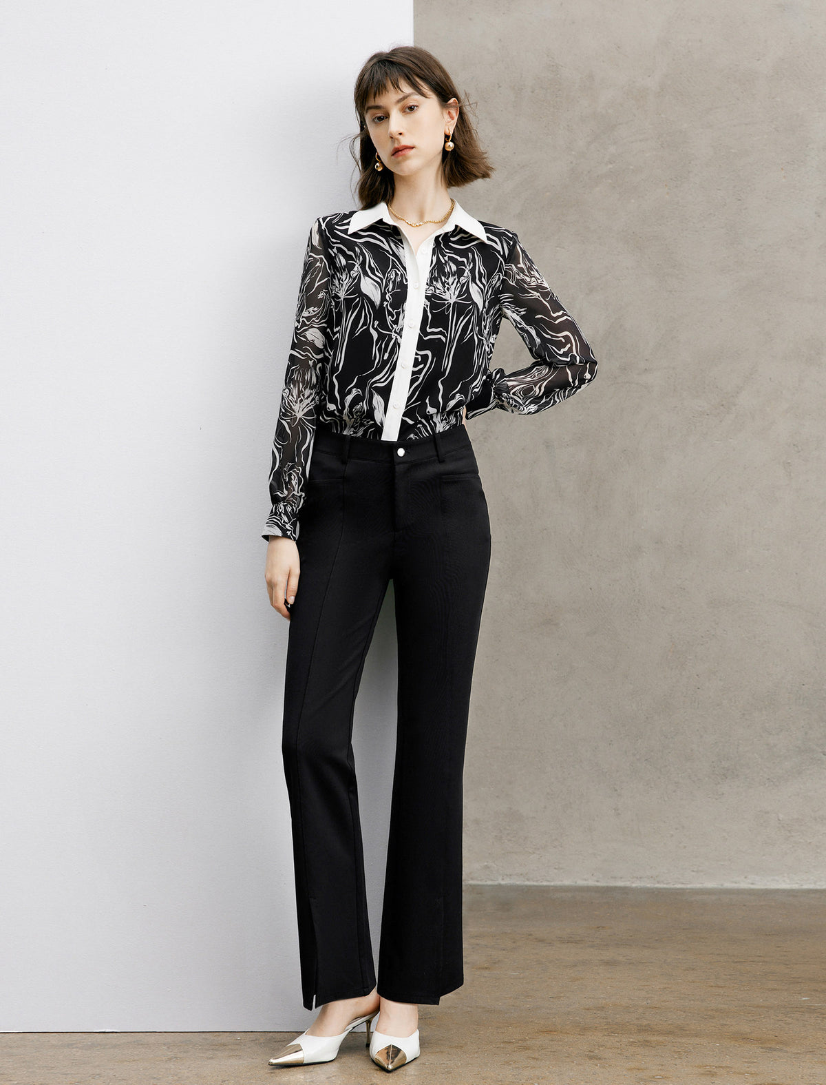 High‑Waist Slit‑Hem Micro‑Flare Trousers