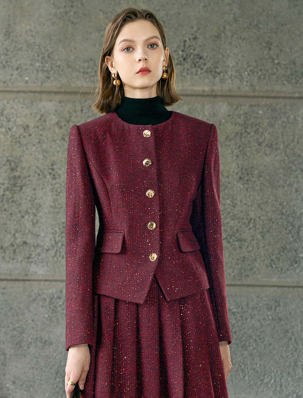Sparkle Tweed Button-Front Jacket