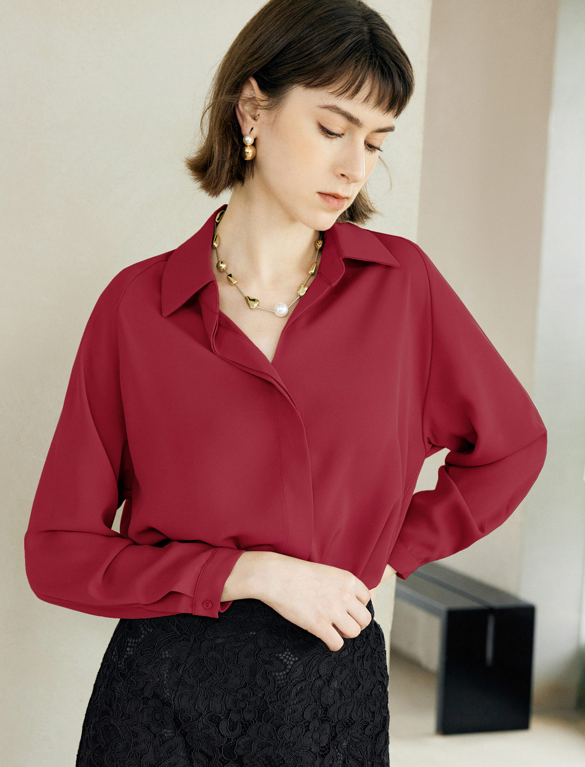 Blue Loose Lapel Long-Sleeve Shirt