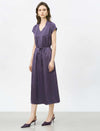 Acetate Satin V-Neck Belted Midi Dress