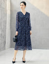 Floral Print V-Neck Long Sleeve Midi Dress