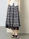 Black And White Geometric Lace Trim Midi Skirt