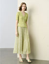 Light Green Pearl-Embellished Short Sleeve Cardigan