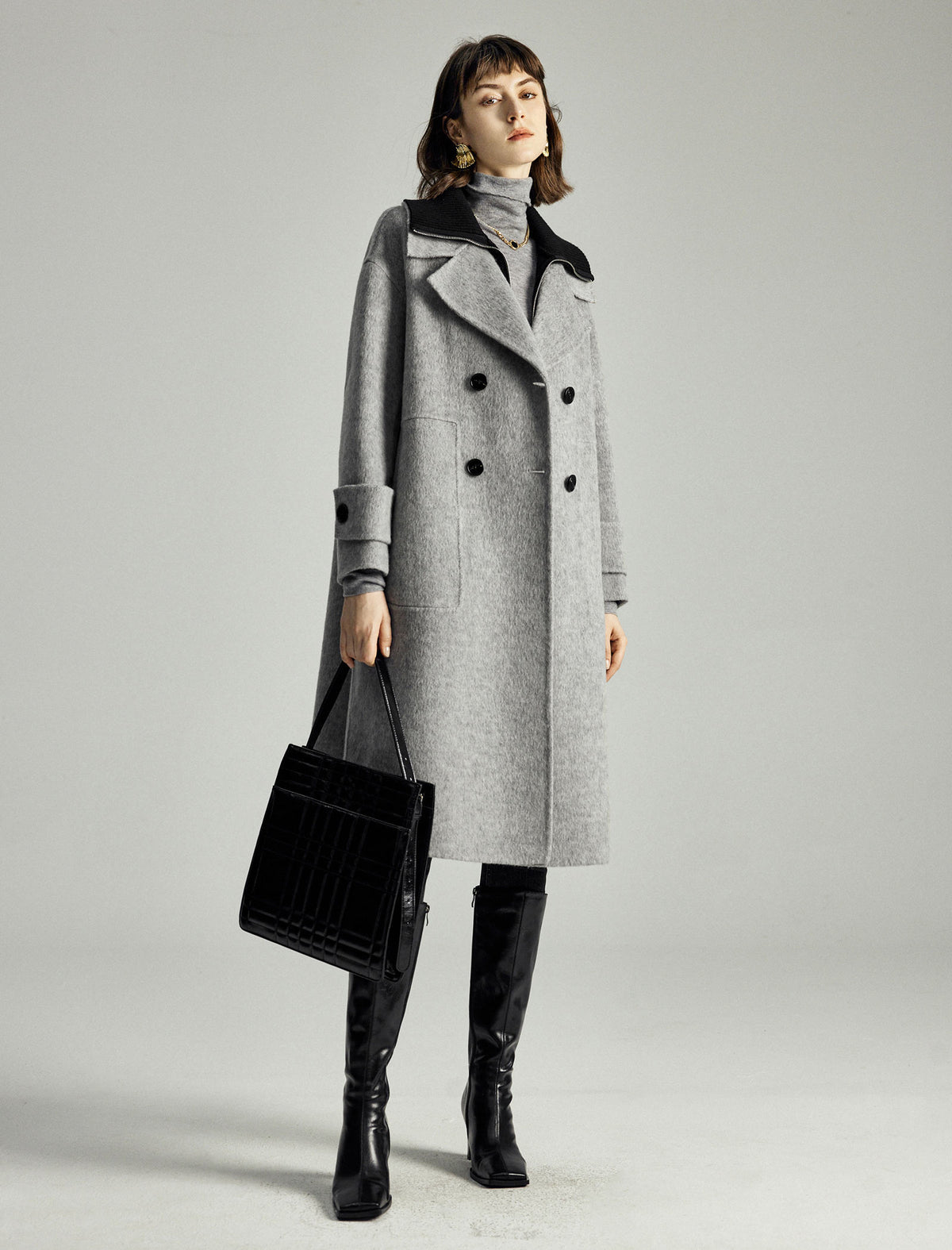 Double-Faced Wool Layered Mid-Length Coat