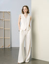 High Waist Pleated Wide Leg White Dress Pants
