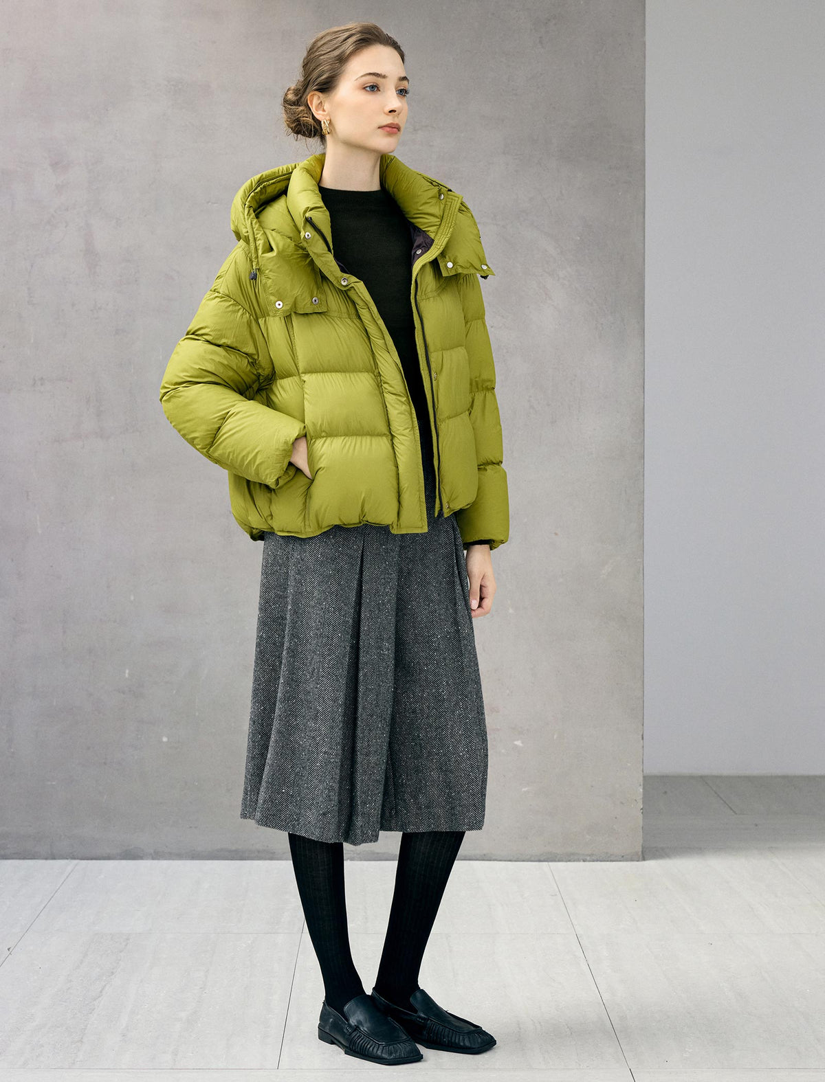 Hooded Drawstring Zip-Front Cropped Puffer Jacket