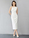 Asymmetric Ruched Metallic Detail Midi Dress