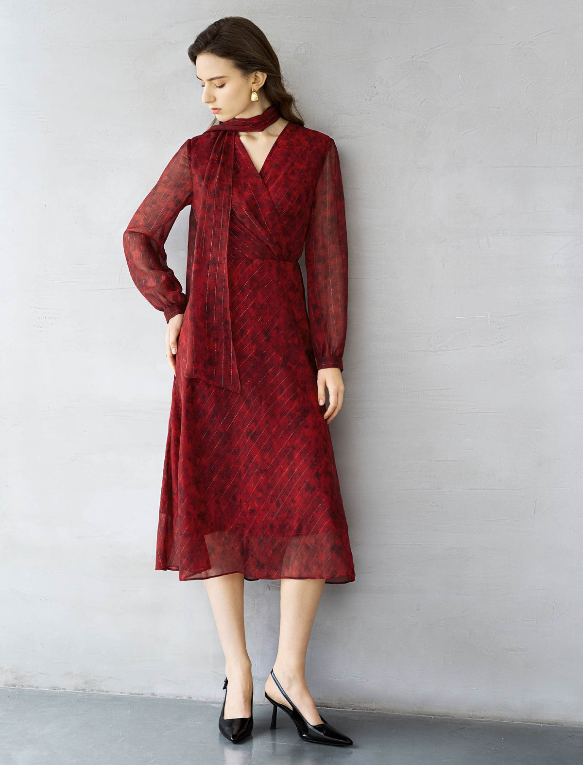 Ruby Red Metallic Stripe Midi Dress