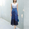 Ocean Breeze V-Neck Midi Dress - Blue Flower