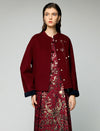 Wool Blend Frog-Button Fringe-Trim Stand-Collar Cropped Jacket