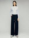 Contrast-Stitch Drawstring Wide-Leg Pants