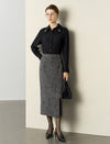 Textured Side-Slit H-Line Midi Skirt