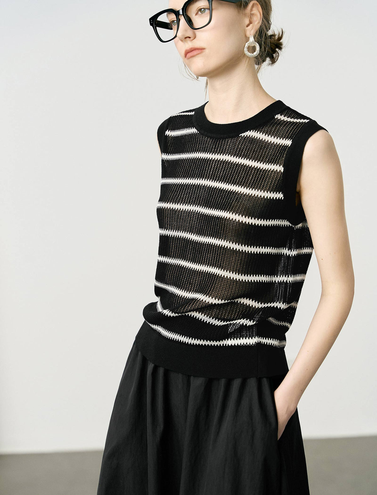Tencel Linen Blend Striped Knit Tank Top