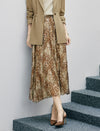 Abstract Print Pleated A-Line Midi Skirt
