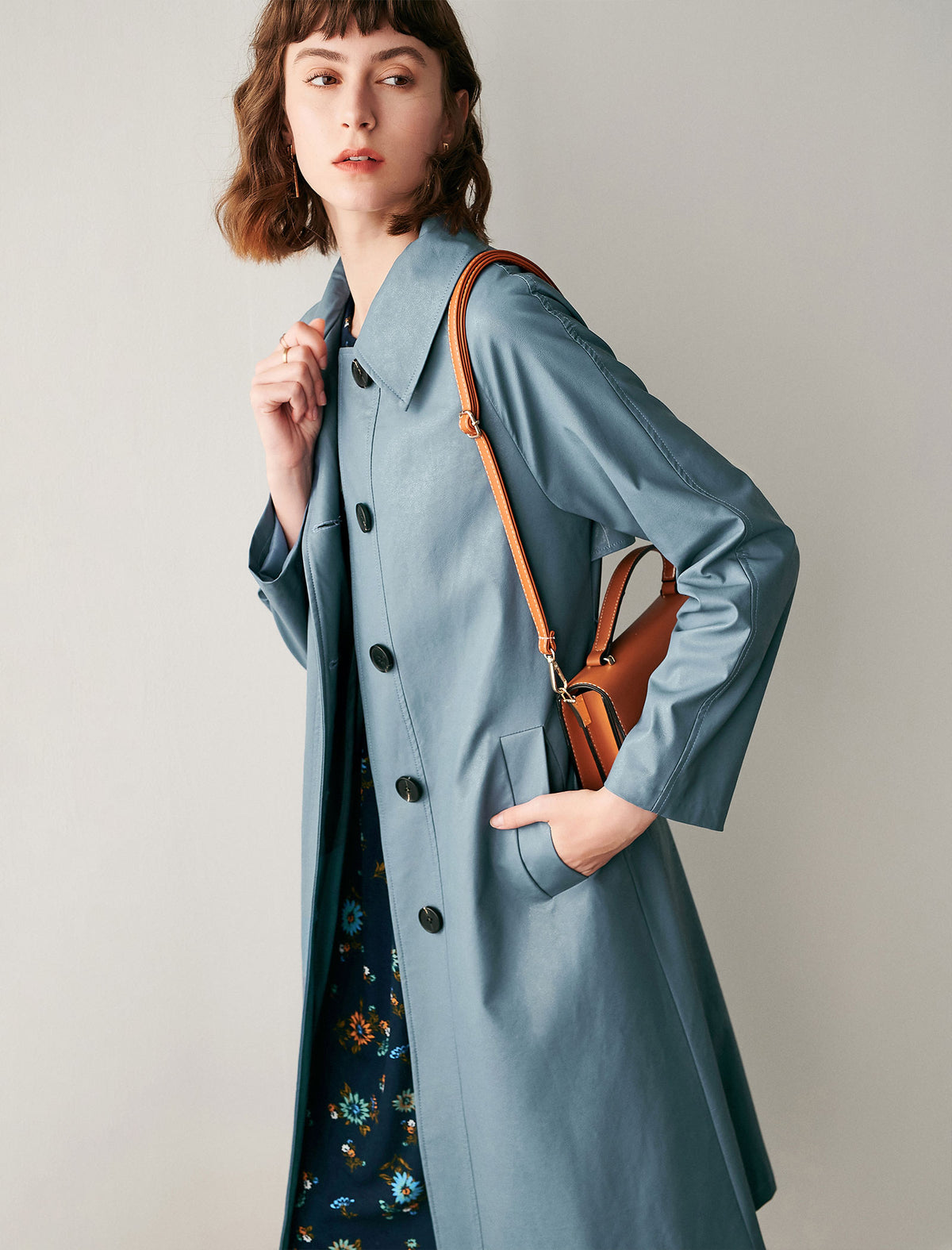 Collared Button-Front Belted Trench Coat