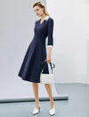 Navy Lace-Collar Midi Dress